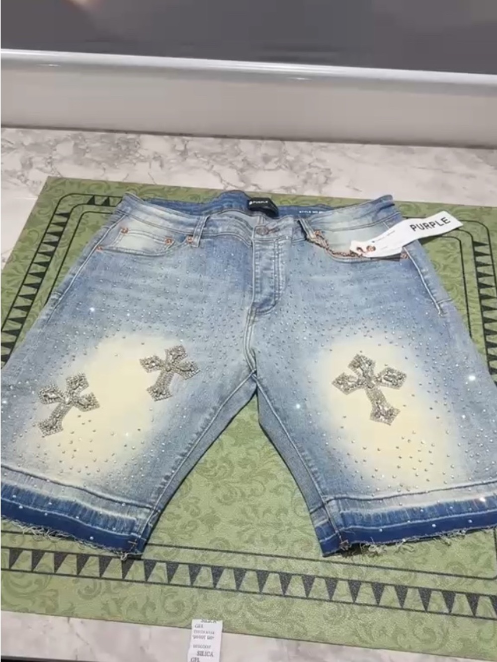 Purple Brand Light Blue Embellished Men’s Jean Shorts